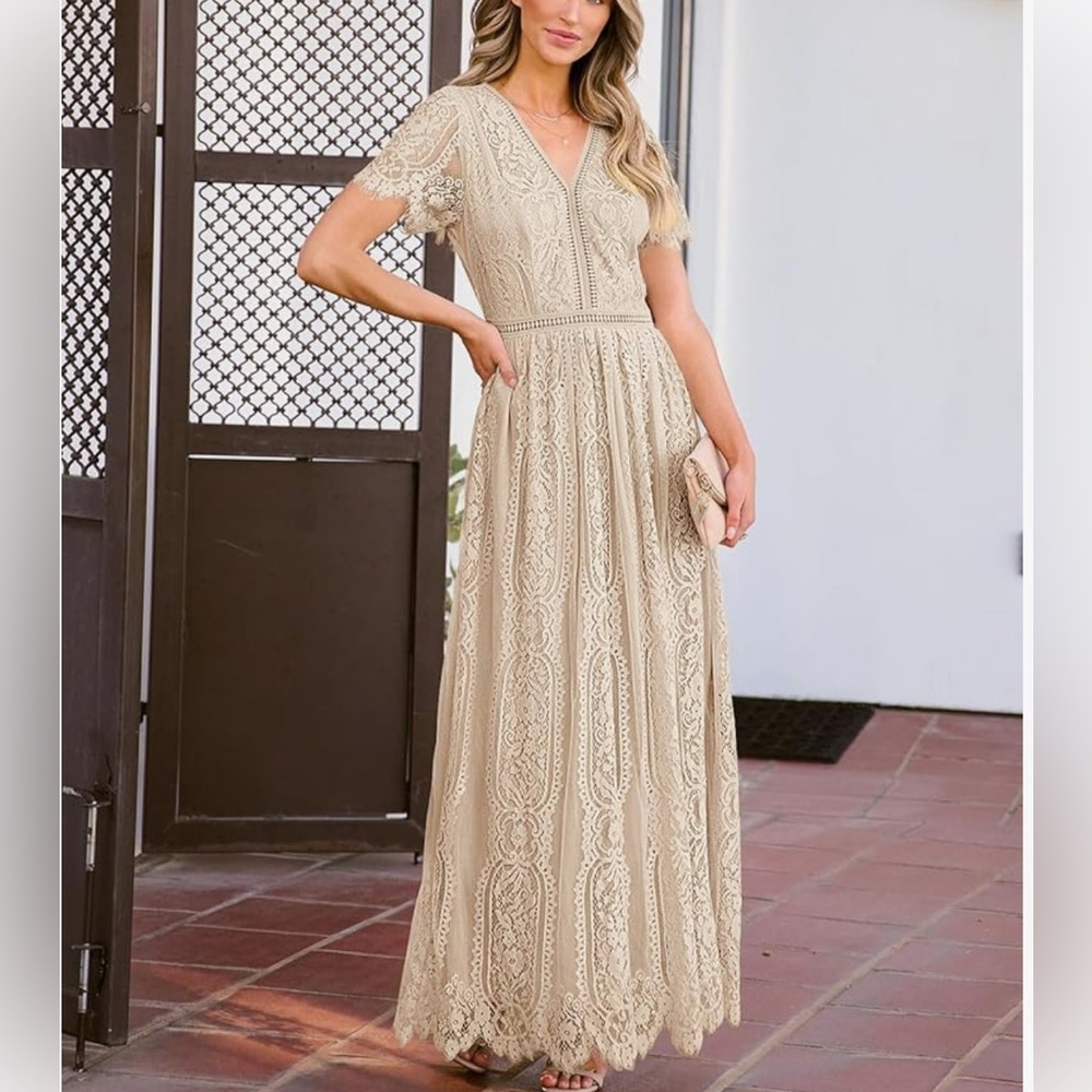 NWT Elegant Lace Maxi Dress in Cream